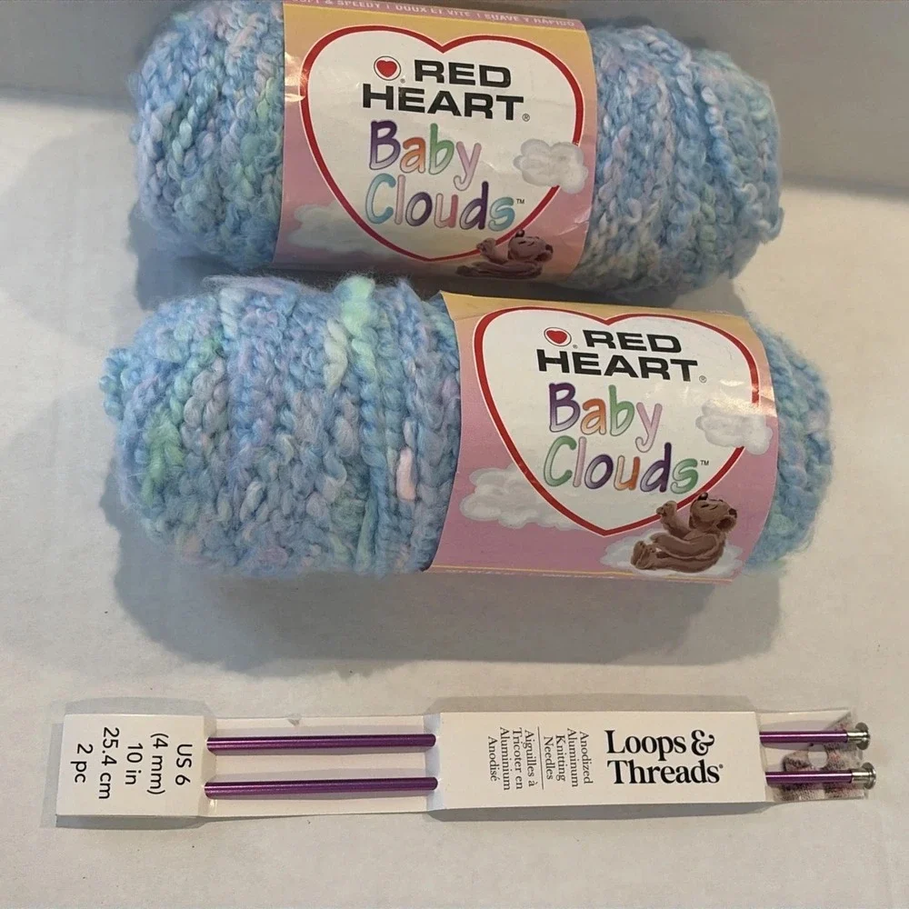 Lot Of 2 NEW Skeins Red Heart Baby Clouds Yarn Playtime Multi + Knitting Needles